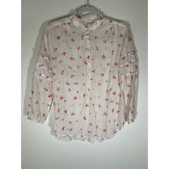 Trovata Birds of Paradis white orange floral embroidered blouse S cottagecore - Picture 1 of 9